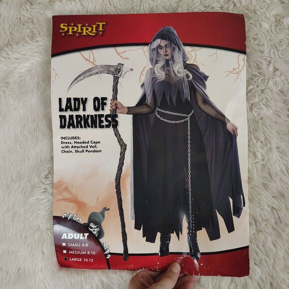 *READ* Spirit Halloween Lady Grim Reaper Cape Chain & Pendant Sz L (10-12) - Picture 1 of 6